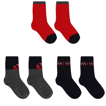 Boys Red, Navy Blue & Grey Socks (3 Pack)